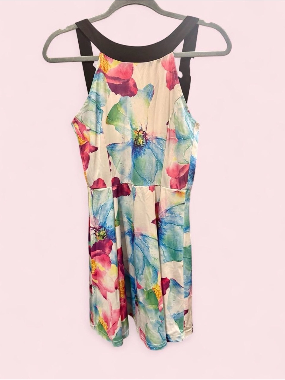 Floral Watercolor Halter Mini Dress in Multicolor